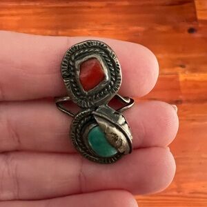 Vintage (antique?) Navajo silver, coral, and turquoise ring, native ring